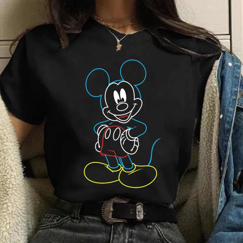 Fashion Mickey Minnie Mouse Disney T-shirt Women's Clothing Summer